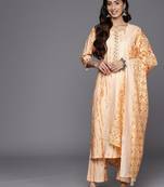women dyed regular thread work kurta with trousers & with dupatta