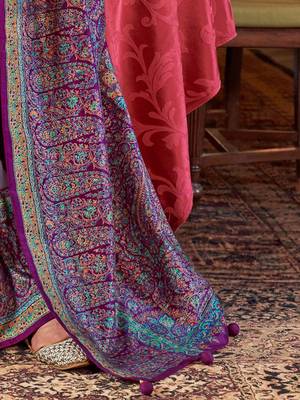 Purple ethnic motifs silk blend sungudi saree 3