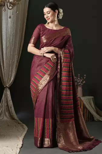 Magenta magenta ethnic woven design traditional wear saree