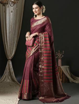Magenta magenta ethnic woven design traditional wear saree 2