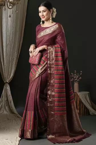 Magenta magenta ethnic woven design traditional wear saree