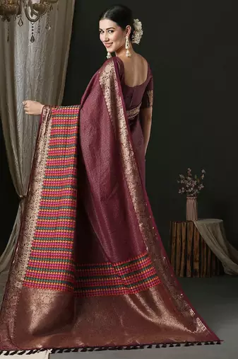 Magenta magenta ethnic woven design traditional wear saree