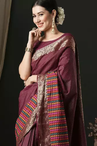 Magenta magenta ethnic woven design traditional wear saree