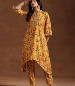 women ethnic motifs printed regular thread work kurta with trousers