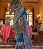 Blue ethnic motifs silk blend sungudi saree