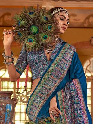 Blue ethnic motifs silk blend sungudi saree 2