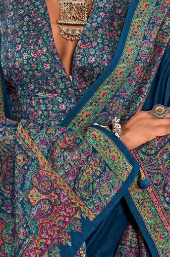 Blue ethnic motifs silk blend sungudi saree