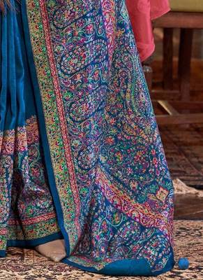 Blue ethnic motifs silk blend sungudi saree 5