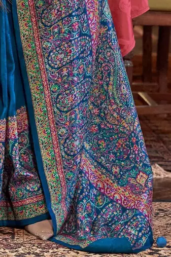 Blue ethnic motifs silk blend sungudi saree
