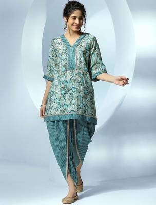 women floral printed regular gotta patti kurta with dhoti pants 1