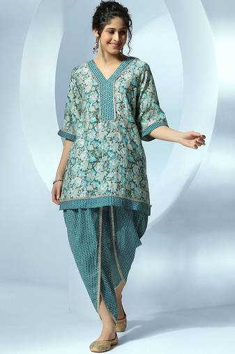 women floral printed regular gotta patti kurta with dhoti pants