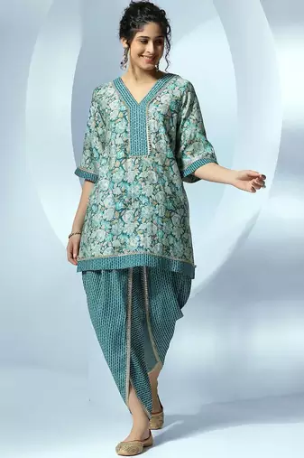 women floral printed regular gotta patti kurta with dhoti pants