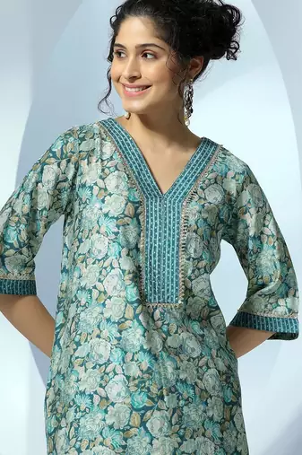 women floral printed regular gotta patti kurta with dhoti pants
