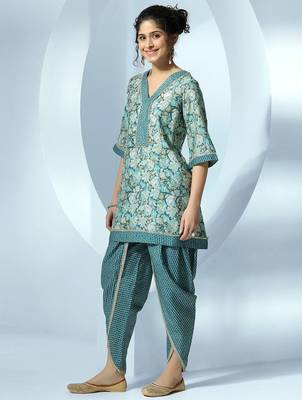 women floral printed regular gotta patti kurta with dhoti pants 3