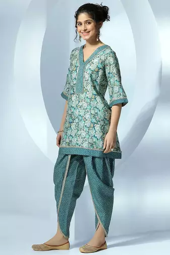 women floral printed regular gotta patti kurta with dhoti pants