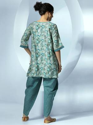 women floral printed regular gotta patti kurta with dhoti pants 4