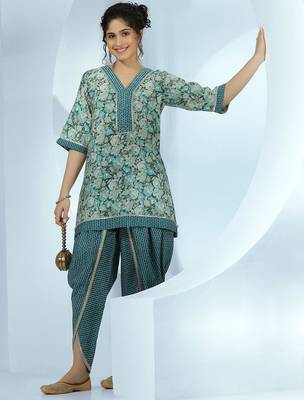 women floral printed regular gotta patti kurta with dhoti pants 5