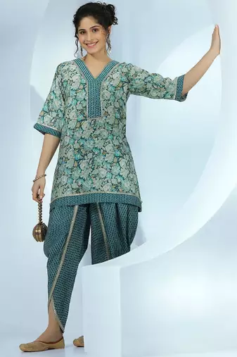 women floral printed regular gotta patti kurta with dhoti pants