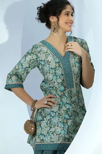 women floral printed regular gotta patti kurta with dhoti pants