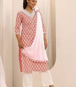women ethnic motifs printed regular thread work kurta with trousers & with dupatta