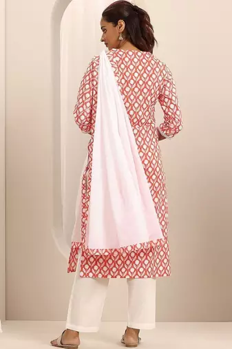 women ethnic motifs printed regular thread work kurta with trousers & with dupatta