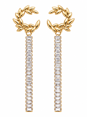 Anti-tarnish, long dangling bar, crystal baguette stones, stud back closure, party wear 5