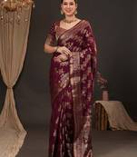 Purple woven design zari silk blend banarasi saree