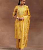 women ethnic motifs printed regular mirror work kurta with trousers & with dupatta