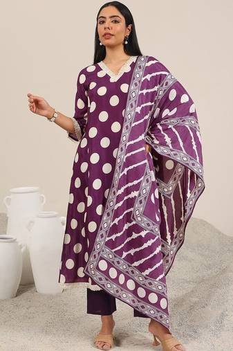 women floral printed regular kurta with trousers & with dupatta