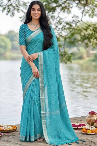 Turquoise leheriya  georgette leheriya saree