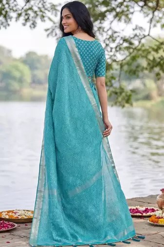 Turquoise leheriya  georgette leheriya saree