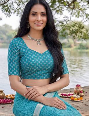 Turquoise leheriya  georgette leheriya saree 4