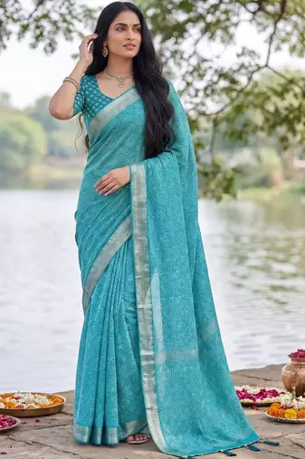 Turquoise leheriya  georgette leheriya saree