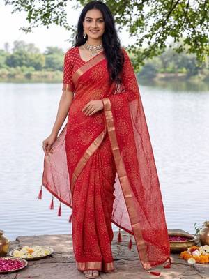 Red bandhani  georgette bandhani saree 1