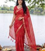 Red bandhani  georgette bandhani saree