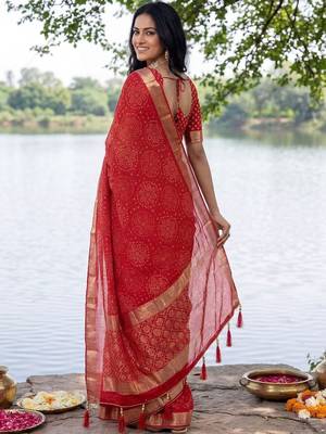 Red bandhani  georgette bandhani saree 2
