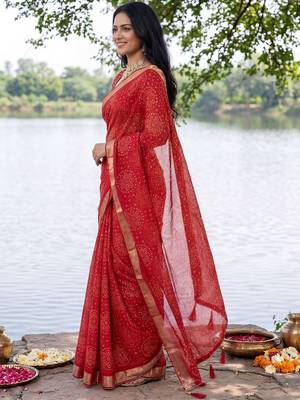 Red bandhani  georgette bandhani saree 3