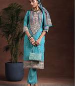 women ethnic motifs printed regular kurta with trousers & with dupatta