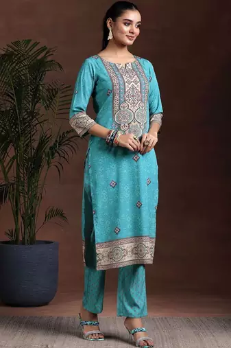 women ethnic motifs printed regular kurta with trousers & with dupatta