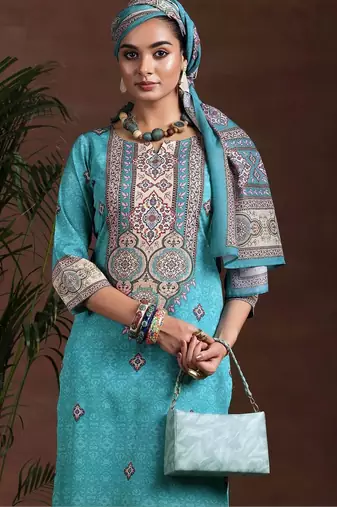 women ethnic motifs printed regular kurta with trousers & with dupatta