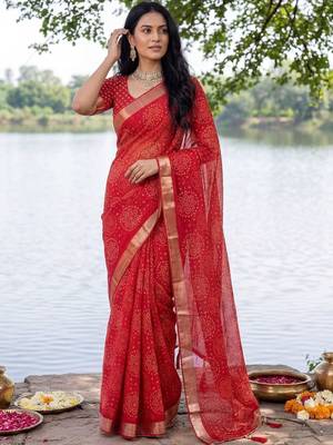 Red bandhani  georgette bandhani saree 5