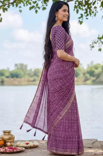Purple leheriya  georgette leheriya saree