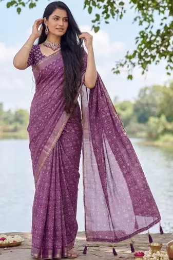 Purple leheriya  georgette leheriya saree