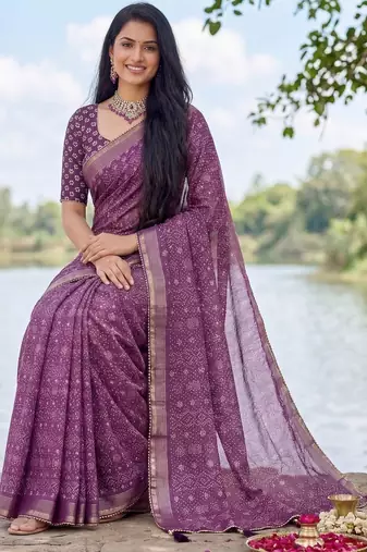 Purple leheriya  georgette leheriya saree
