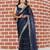 Navy blue embroidered mirror work organza saree