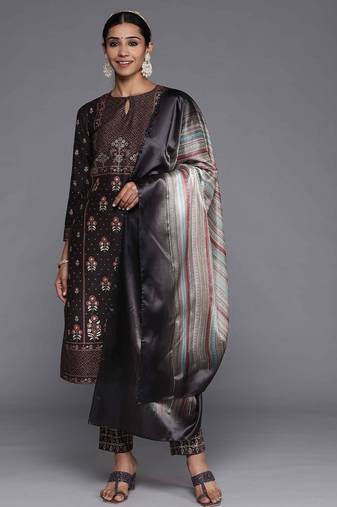 women ethnic motifs printed regular kurta with trousers & with dupatta