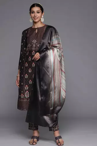 women ethnic motifs printed regular kurta with trousers & with dupatta