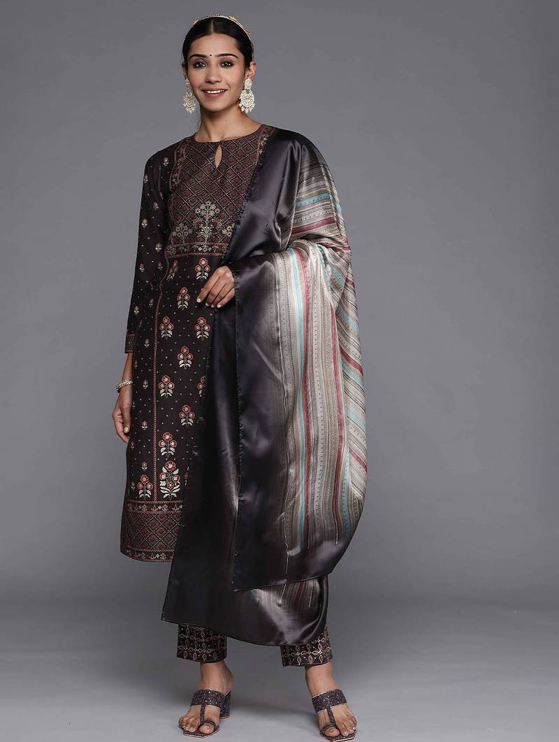 women ethnic motifs printed regular kurta with trousers & with dupatta