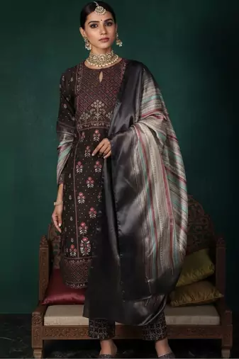 women ethnic motifs printed regular kurta with trousers & with dupatta