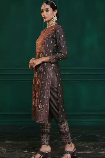 women ethnic motifs printed regular kurta with trousers & with dupatta
